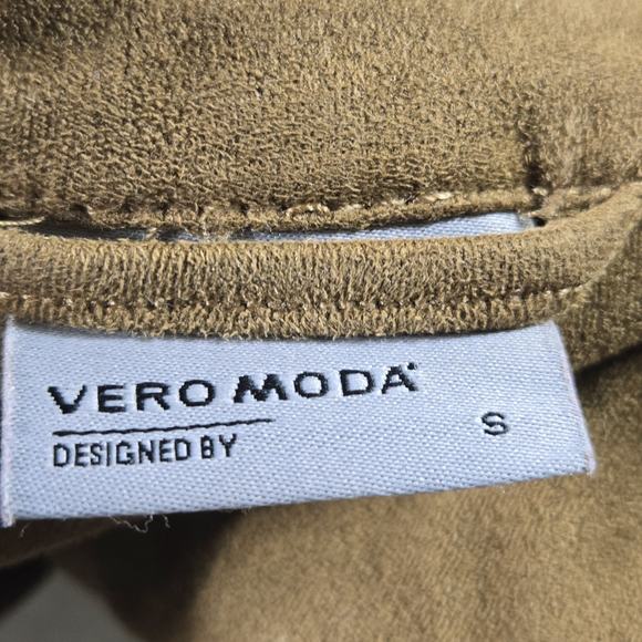 Vero Moda Jacket Suede Biker Size Small Womens Brown Full‎ Zip Cropped Lined - Picture 9 of 12